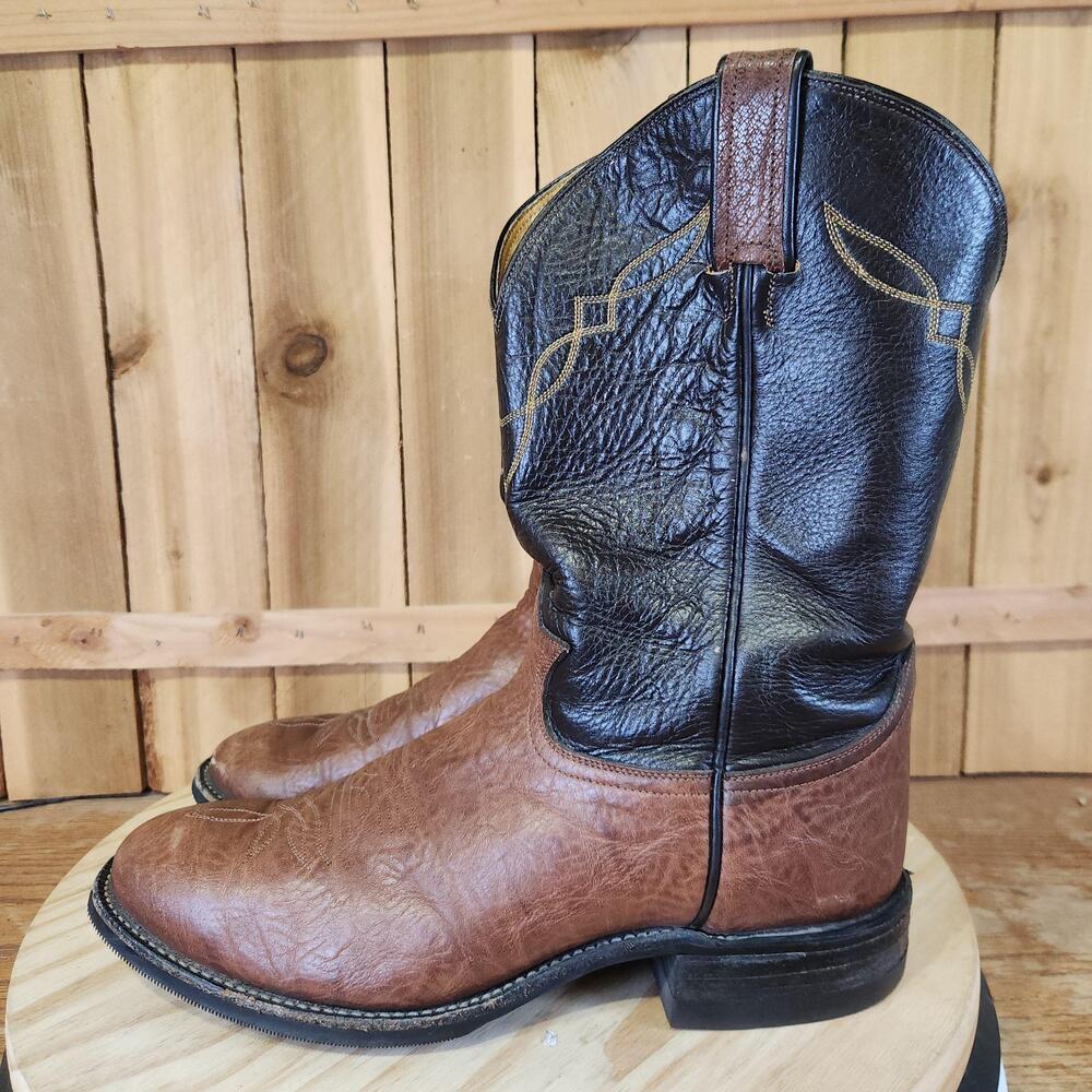 Tony Lama 2032 Boots Mens 9 E Brown Black Leather Western Cowboy Round Toe